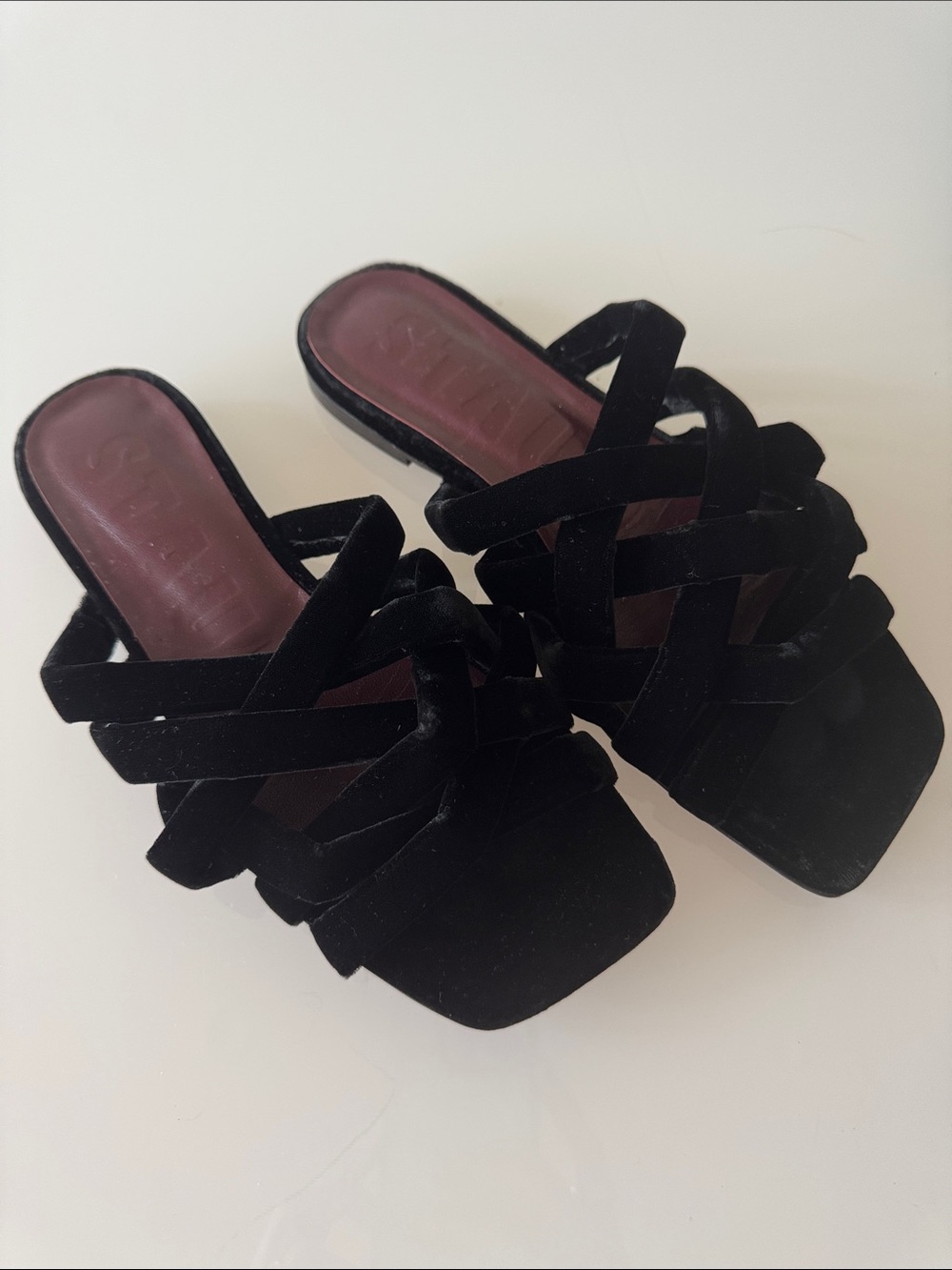 STAUD Deepwater Flat Slide Sandal Black Velvet Size 7 (EU 37)